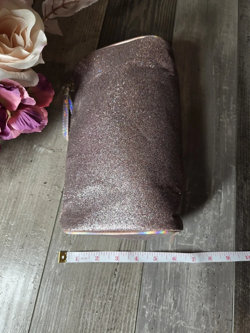 NWT Glitter Pink Cosmetic Makeup Bag – Rose Gold/Holographic